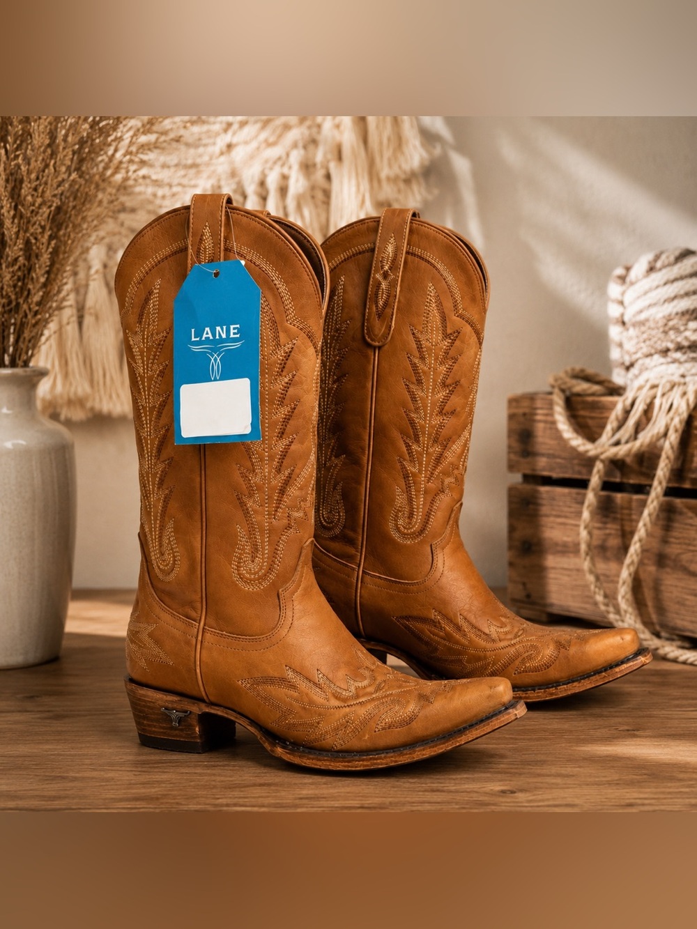 LANE Burnt Caramel Leather Western Boots BNWT